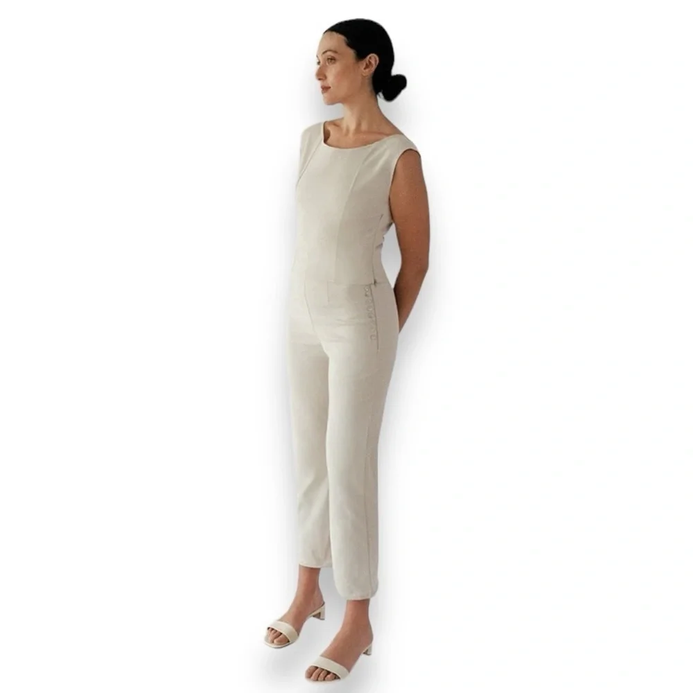 Norte Organic Cotton Cream Pantin Straight leg Pants & Ares Crop Top Coord Set